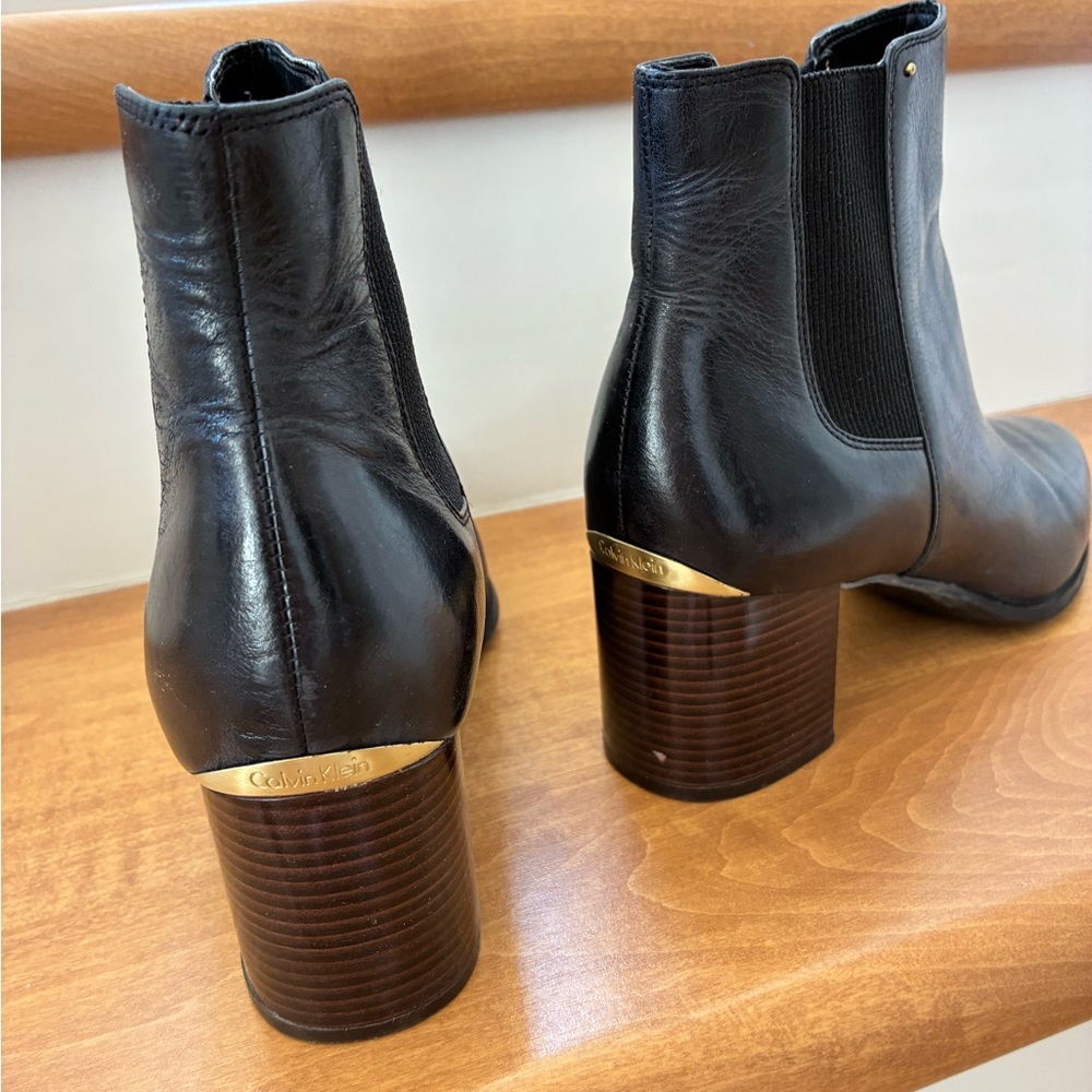 Calvin Klein Black Ankle Boots with Gold Accent